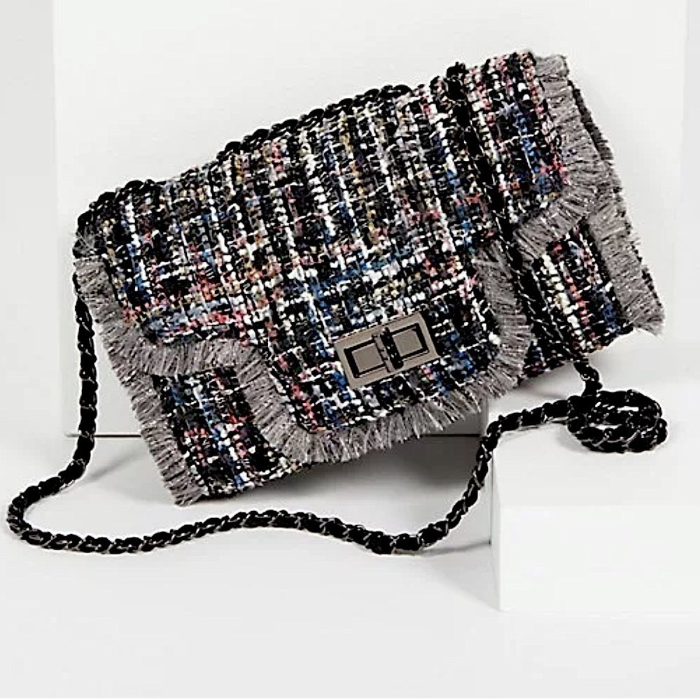 𝅺cristina Sabatini tweed wool crossbody purse on chain